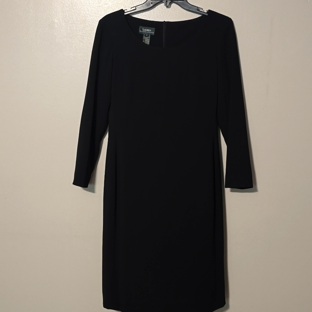Lauren Ralph Lauren Black Sheath Dress Long Sleeve Bateau Neckline Womens Size 6